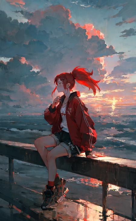 117992-1841508753-masterpiece, best quality, moody illustration, 1girl, leaning on rail, shore, red ponytail, long hair, oversized track jacket, s.png